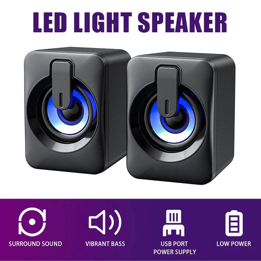 USB Wired Speakers Mini Computer Desktop Speaker HIFI Stereo Microphone Subwoofer with LED Light for PC Notebook Loudspeakers