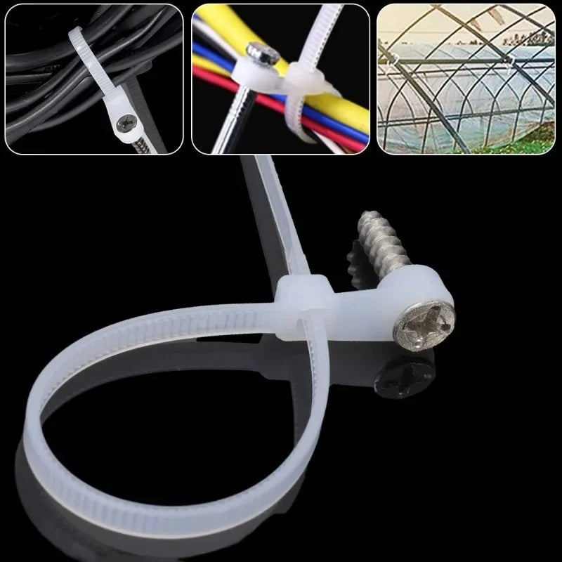 500/100PCS Screw Hole Cable Ties Reusable Fixed Nylon Cable Ties Self-locking Cord Ties Straps