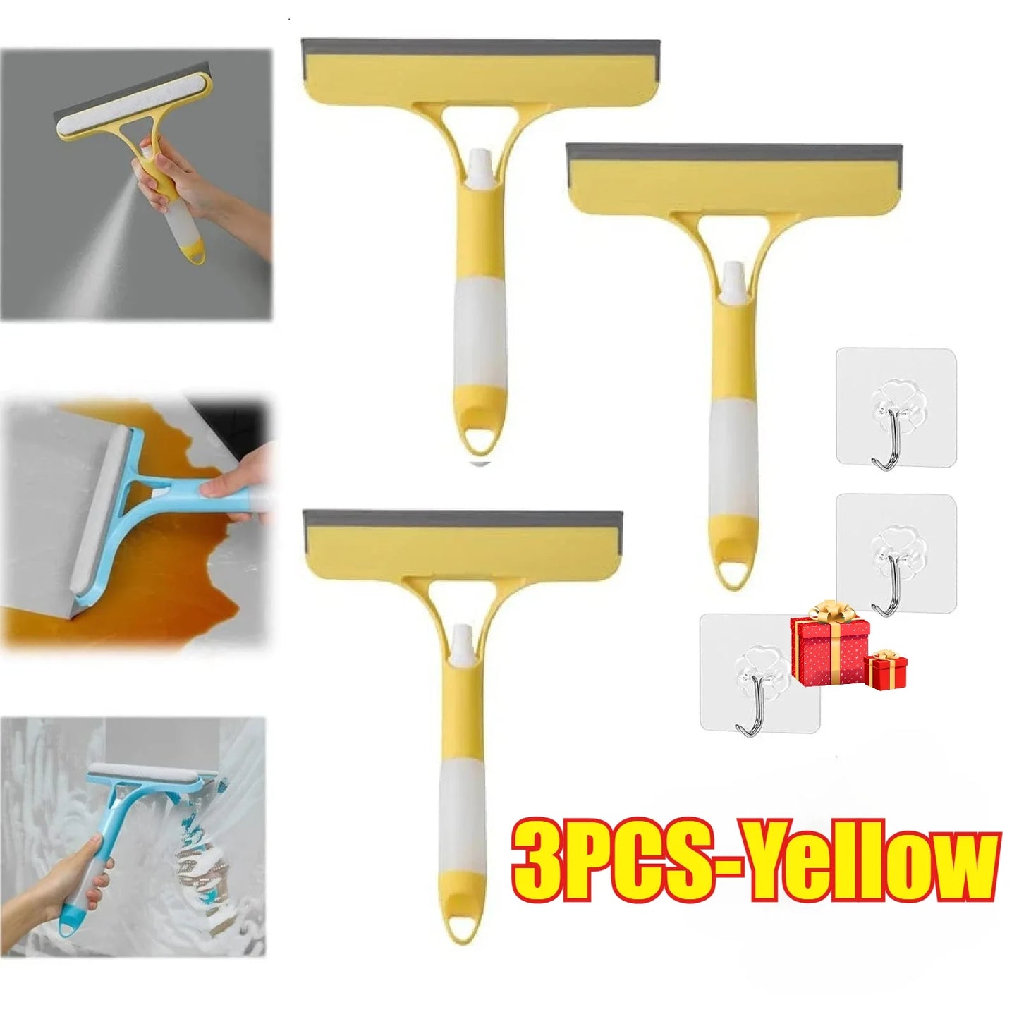 Glass Wiper with Watering Can Glass Cleaning Tool 3-In-1 Mirrors Glass Scraper Motorcar Window Scraper Household