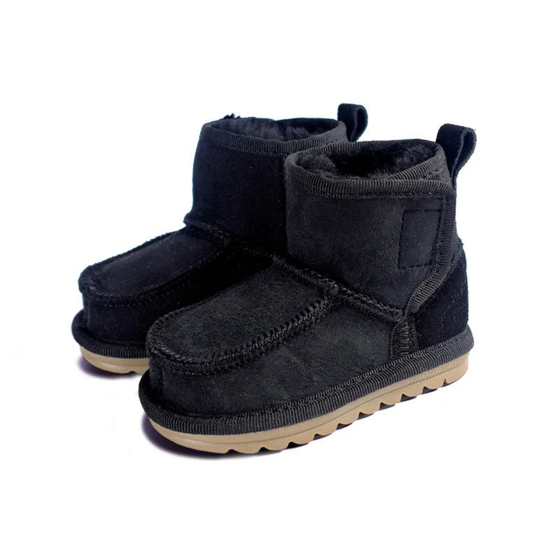 New Winter Children Snow Boots Genuine Leather 100% Wool Fur Toddler Boys Boots Soft Sole Warm Baby Girls Boots