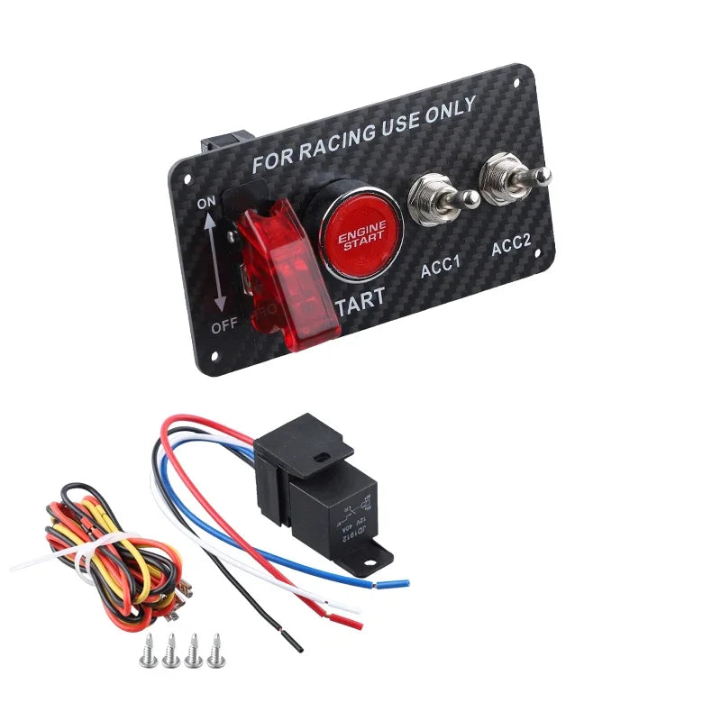 12V Racing Car Ignition Switch Panel Engine Start Stop Ignition Push Buttons LED Toggle Switch Panel Carbon For Truck