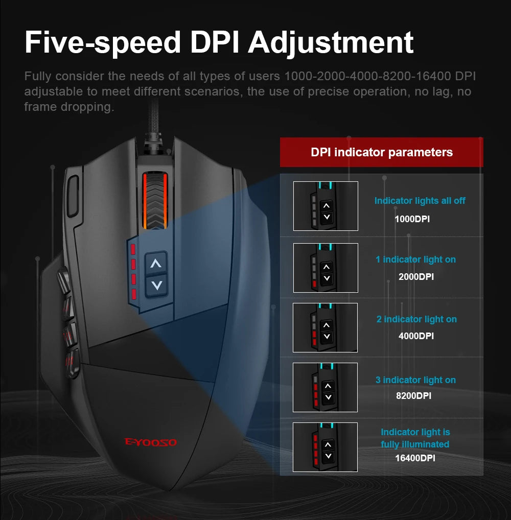 Mouse E-YOOSO X-39 USB Wired RGB Gaming Mouse 16400 DPI PAW3327 19 Buttons Programmable Game Optical Mice for Computer PC Laptop
