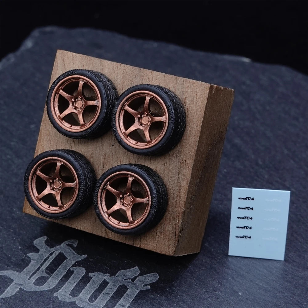 1/64 TC4 ZE40 G025 Toy 9.8mm Wheels with Rubber Tires Cast Model Car Modified Parts 1 set