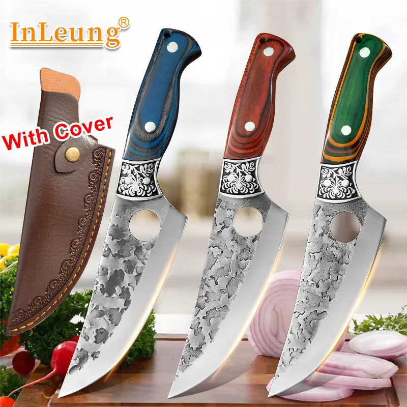 Hand-Forged Boning Knife Professional Butchers' Knife Wood Handle Cleaver Meat Kitchen Knife Chef Slicing Fruit Utility Knife