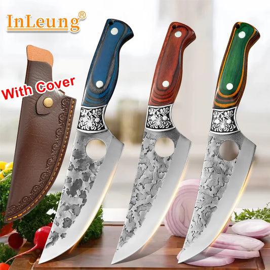 Hand-Forged Boning Knife Professional Butchers' Knife Wood Handle Cleaver Meat Kitchen Knife Chef Slicing Fruit Utility Knife
