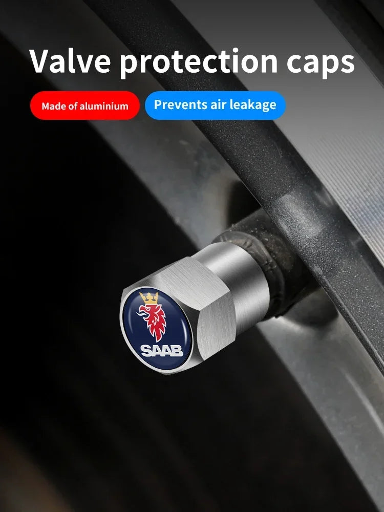 4PCS Car Tire Wheel Stem Air Valve Caps Covers For SAAB 9-4X 9-7X 9-3 9-5 9-2X 9-X