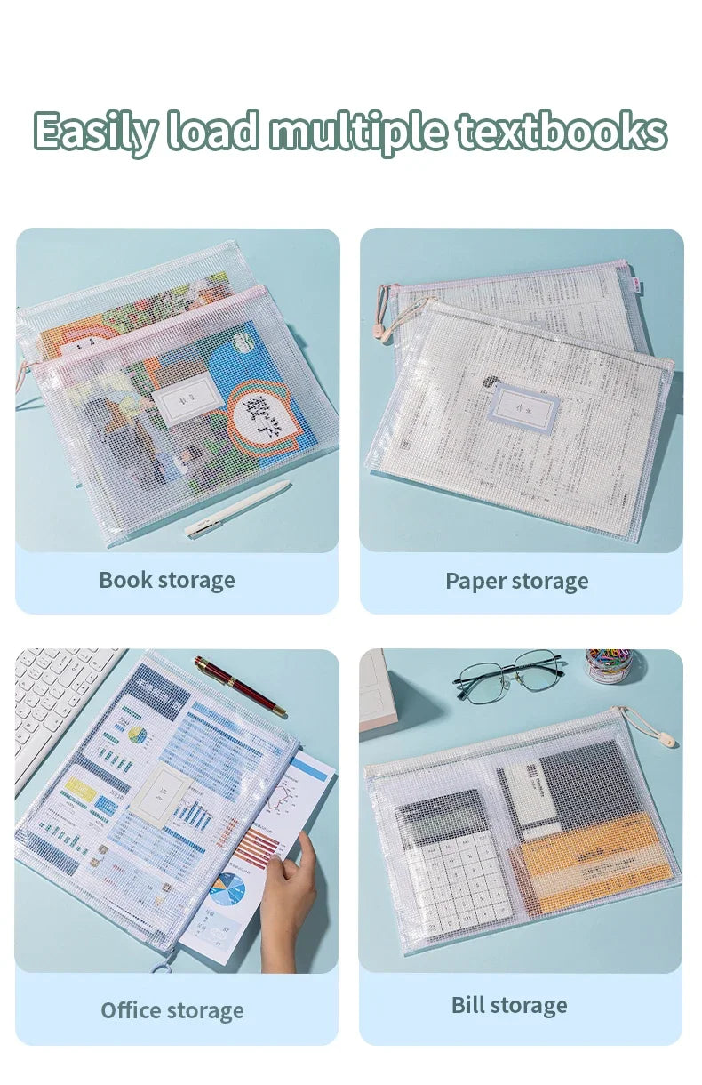 Zipper Mesh Bags A4/A5 Plastic Zipper Bags For Organizing Zipper Bag