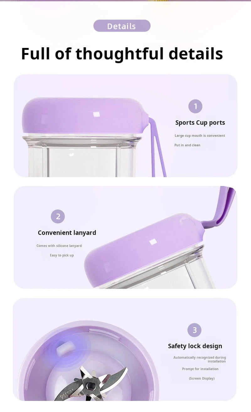Portable Blender USB Rechargeable Cordless Mini Juicer Mixer