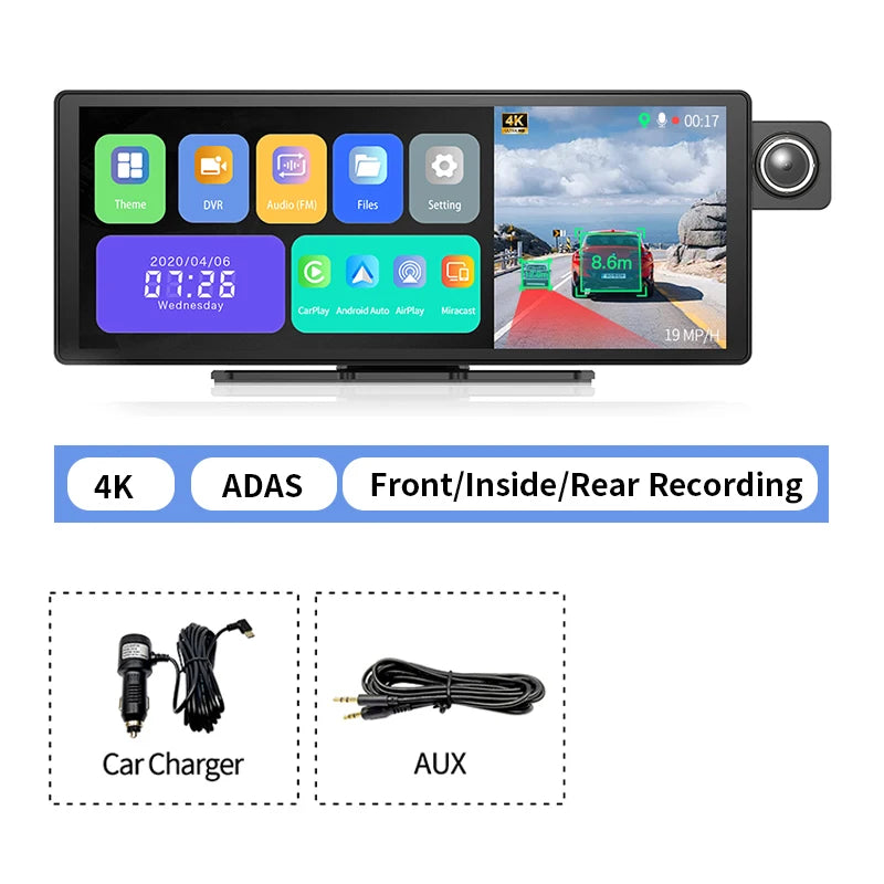 11.3" Imagebon H50  Dash Cam 4K ADAS Wireless CarPlay & Android Auto 3 Channel Recording Time Lapse 24h Park Monitor Black Box
