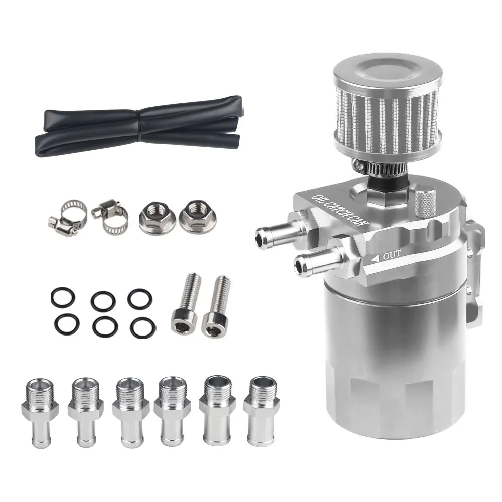 Car Baffled Oil Catch Can Tank Kit with Breather 300ml Aluminum Polish Engine Air Oil Separator Tank Reservoir Kit Universal