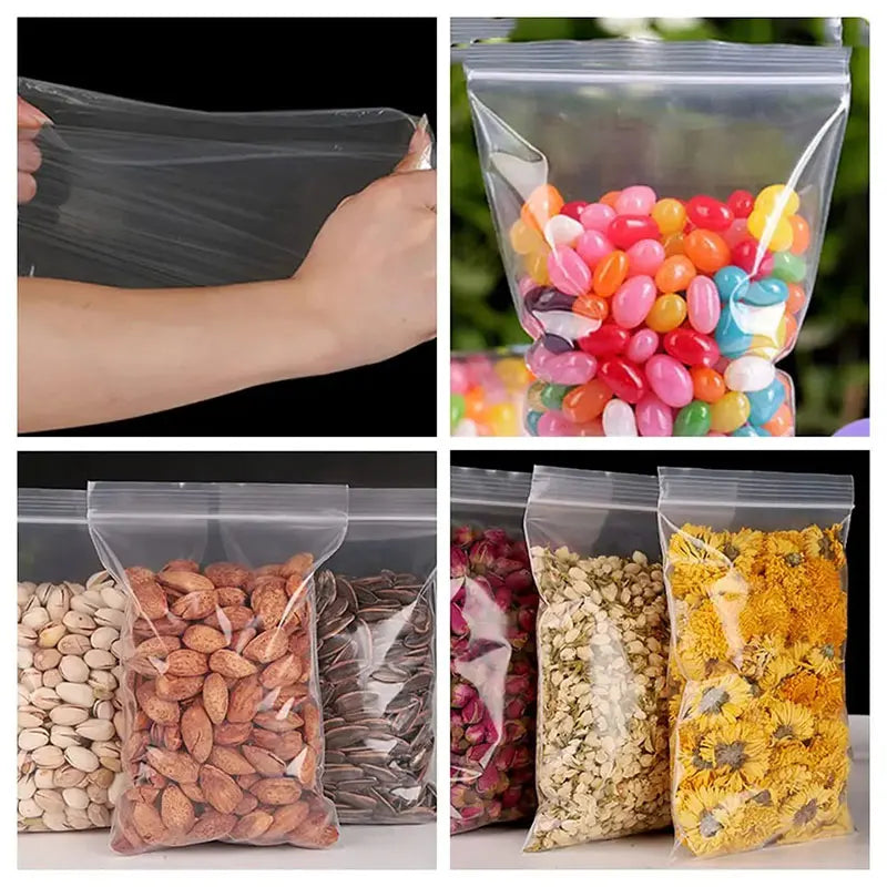 100Pcs Thicken Zipper Sealed Bags Clear Plastic Storage Zipper Bags