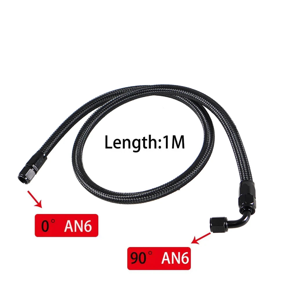 1M 6AN AN6 Black Braided Oil Fuel Fittings Hose End 90+90 Degree Oil Adaptor Kit Oil Fuel Hose Line
