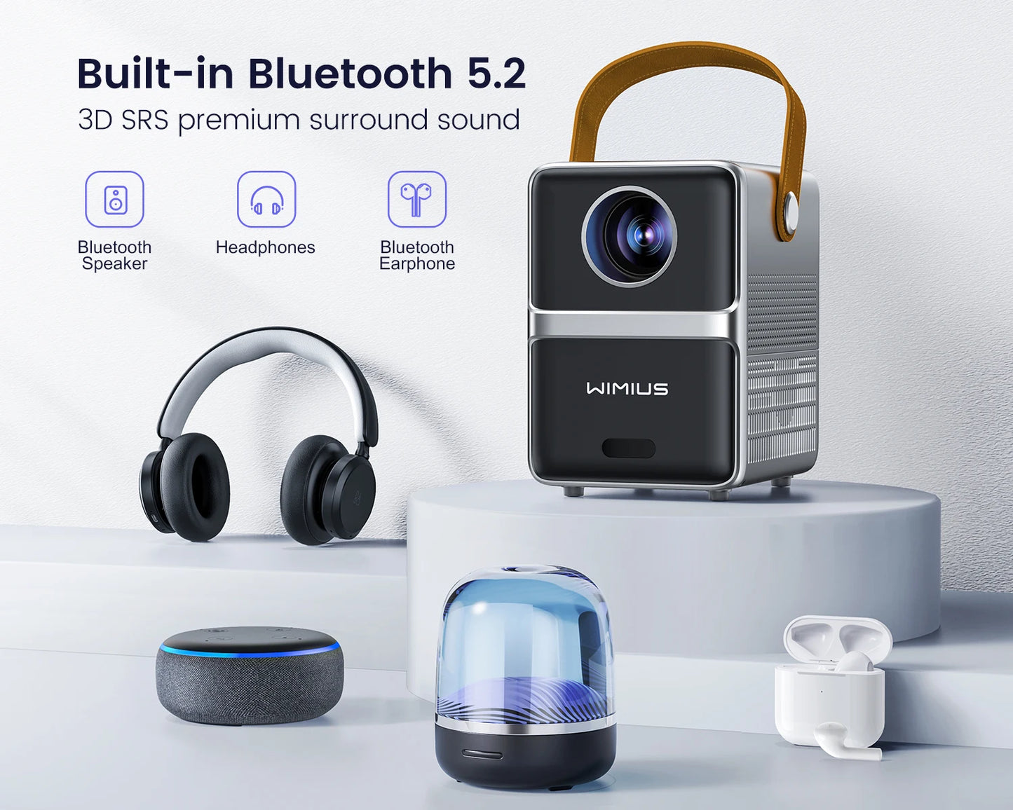 Wimius Portable 1080P Projector 18000L 5G WiFi Bluetooth Theatre Projector