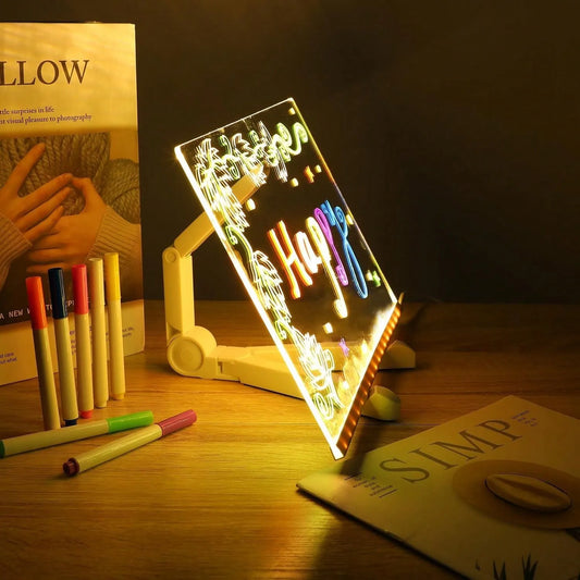 LED Note Board Light Up Message Board With Stand Acrylic Dry Erase Board With Light, Led Drawing Writing Board With 7 Marker Pen