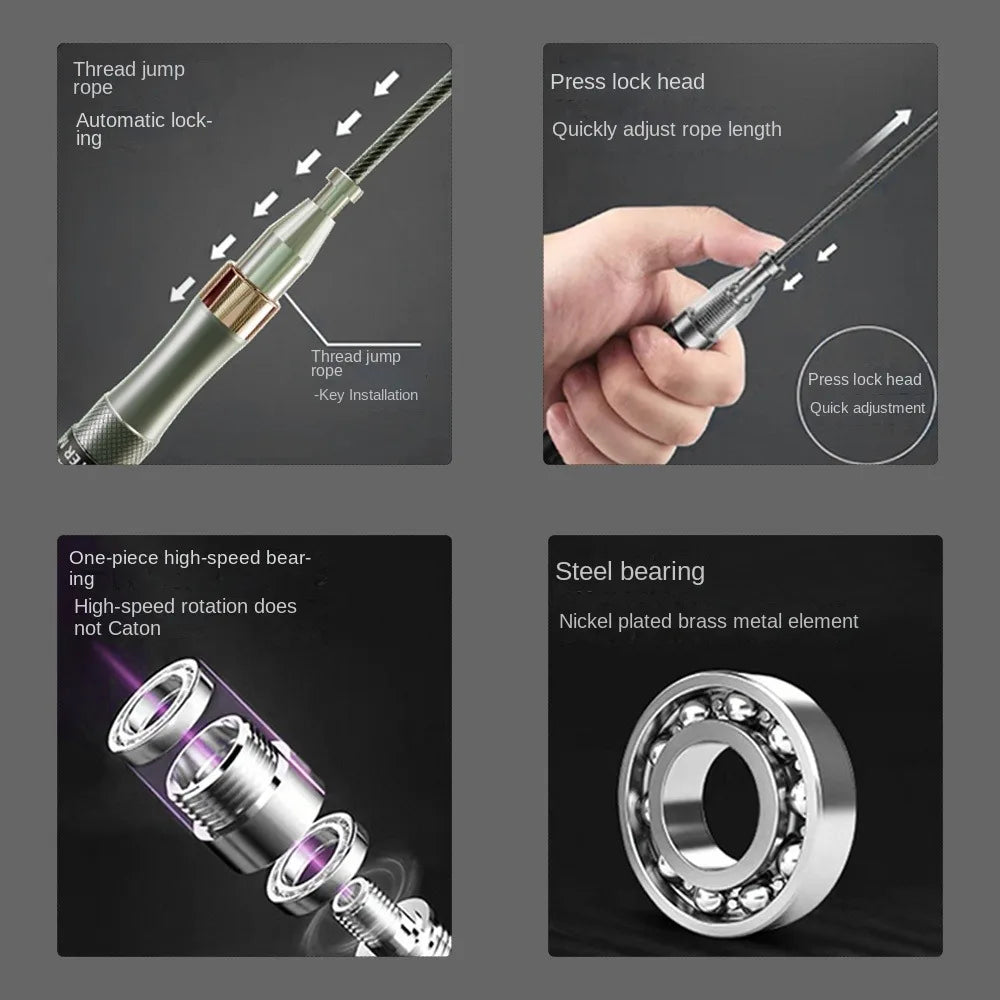 Self-Locking Bearing Skipping Rope, Suitable for Human Aerobics, Aluminium Alloy Handle