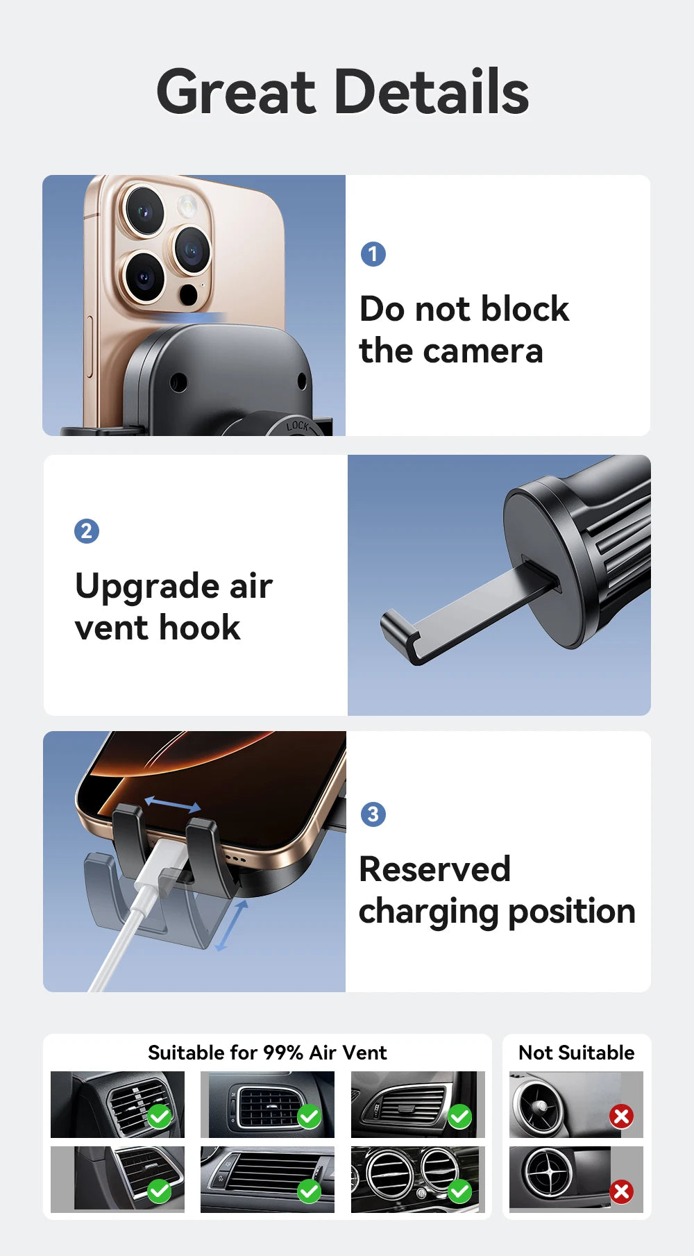 Car Phone Holder 360° Rotation Car Air Vent Phone Holder Universal Hands-Free Cell Phone Mount For 4.7-6.9'' Phones