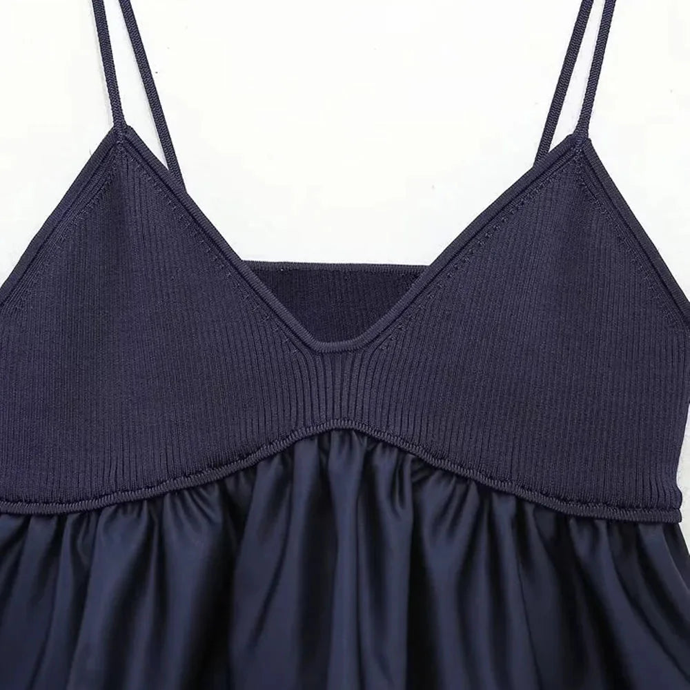 Blue Crop Top Women Ruffle Knitted Camis Top Woman Off Shoulder Corset Top Female Streetwear Backless Women's tube top