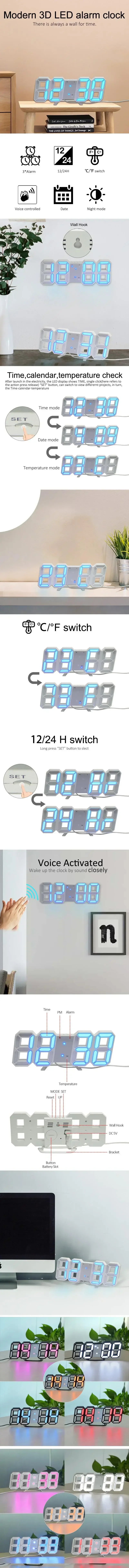 Electronic Digital Wall Clock Living Room Bedroom Decoration Decor Watches