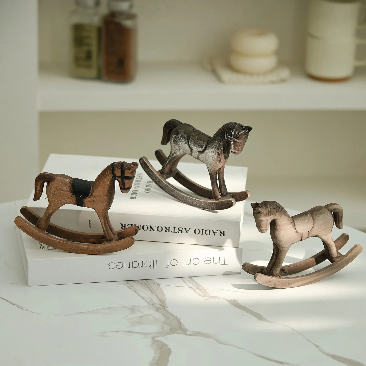 Nordic Retro Wooden Rocking Horse Ornament Desk Decor Balance Art Adornment Creative Hand Carved Animal Figurines Xmas Kids Gift