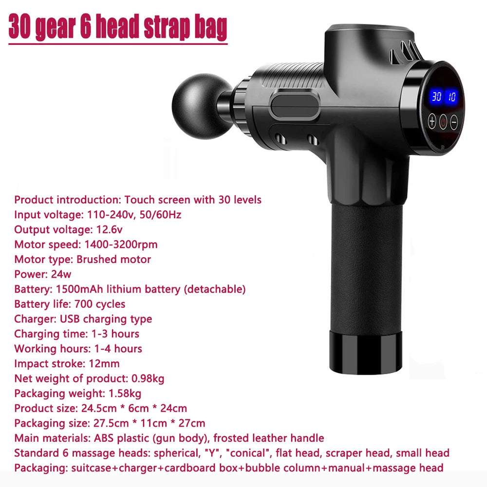 Massage Gun Electric Percussion Pistol Massager Body Neck Back Deep Tissue Muscle Relaxation Pain Relief Fitness