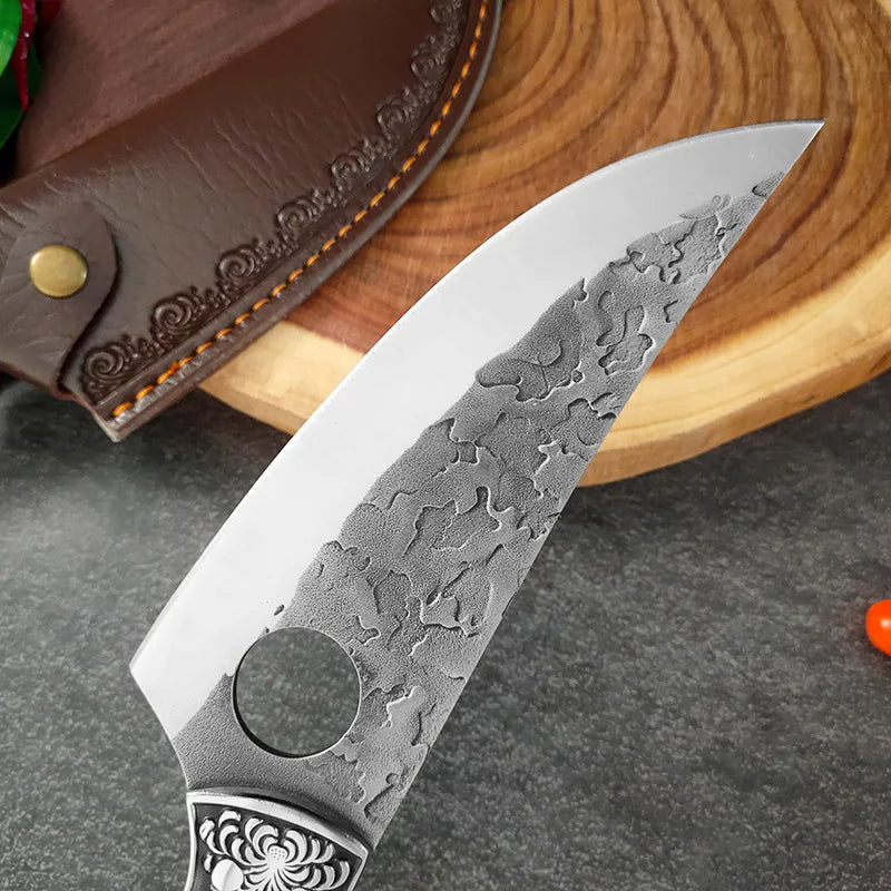 Hand-Forged Boning Knife Professional Butchers' Knife Wood Handle Cleaver Meat Kitchen Knife Chef Slicing Fruit Utility Knife