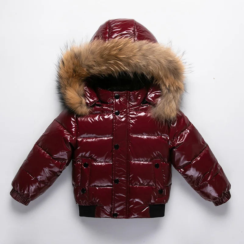 2025 Winter Down Jacket For Girl Real Fur Waterproof Shiny Thicken Warm Boy Winter Outerwear Coat 2-8 Years Kids Parka Outfit