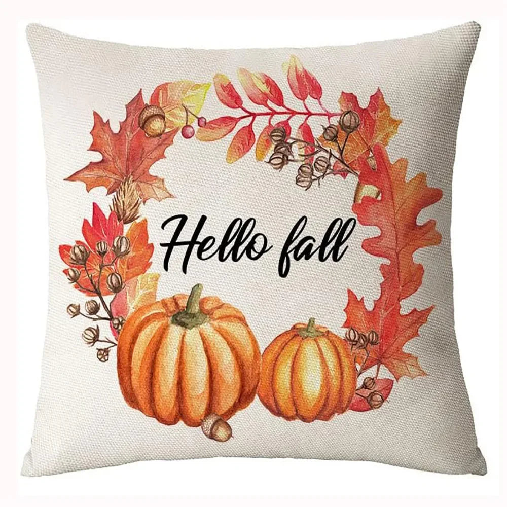 18*18inch Thanksgiving Decorative Cushion Cover ,Linen Pumkin Maple Leaf Autumn Pillow Covers ,Cushion Covers for Sofa Chair