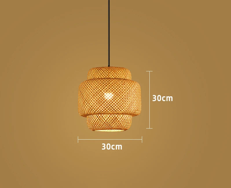 Bamboo Lantern 30cm Pendant Lamp Natural Rattan Wicker E27 LED Chandeliers