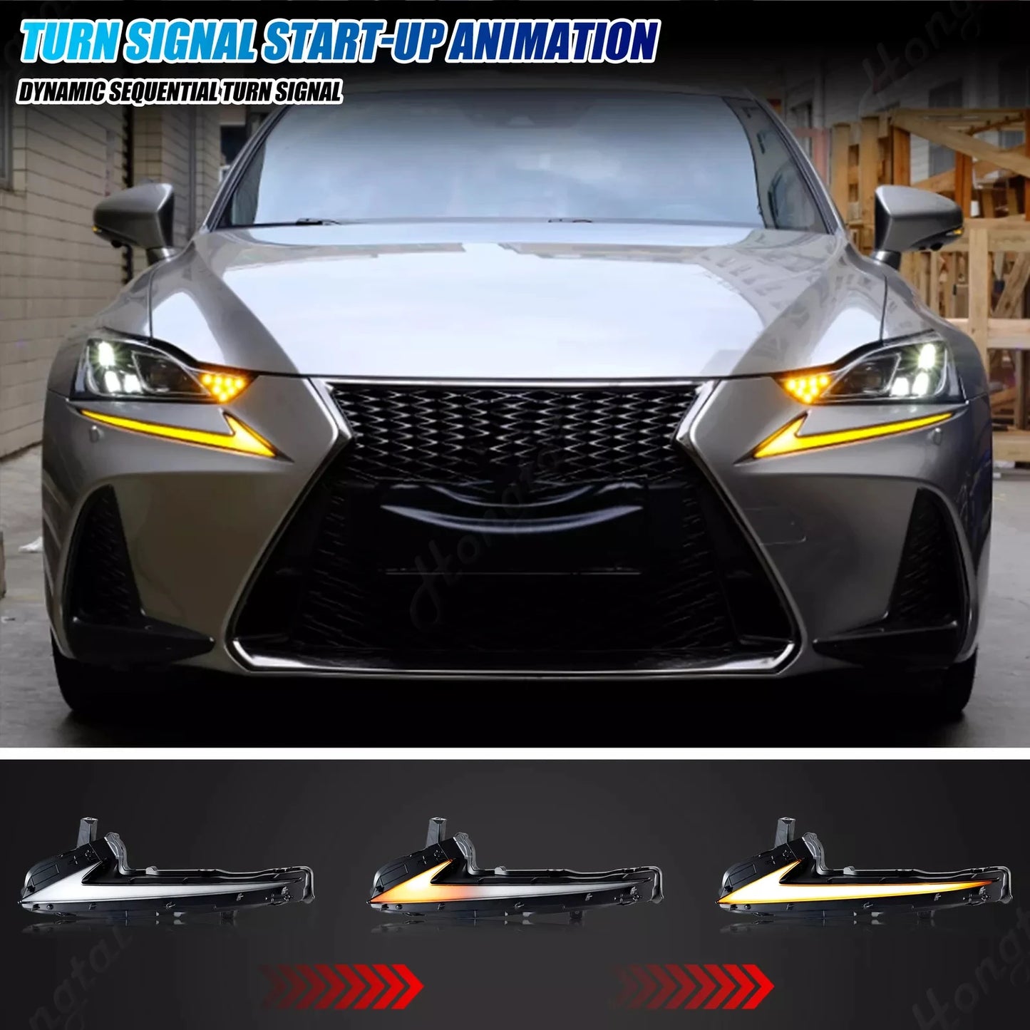 Pair Daytime Running Lights for 2013-2021 Lexus IS250 IS300 IS350 Sequential Lamps Start - UP Animation With Sequential Signal