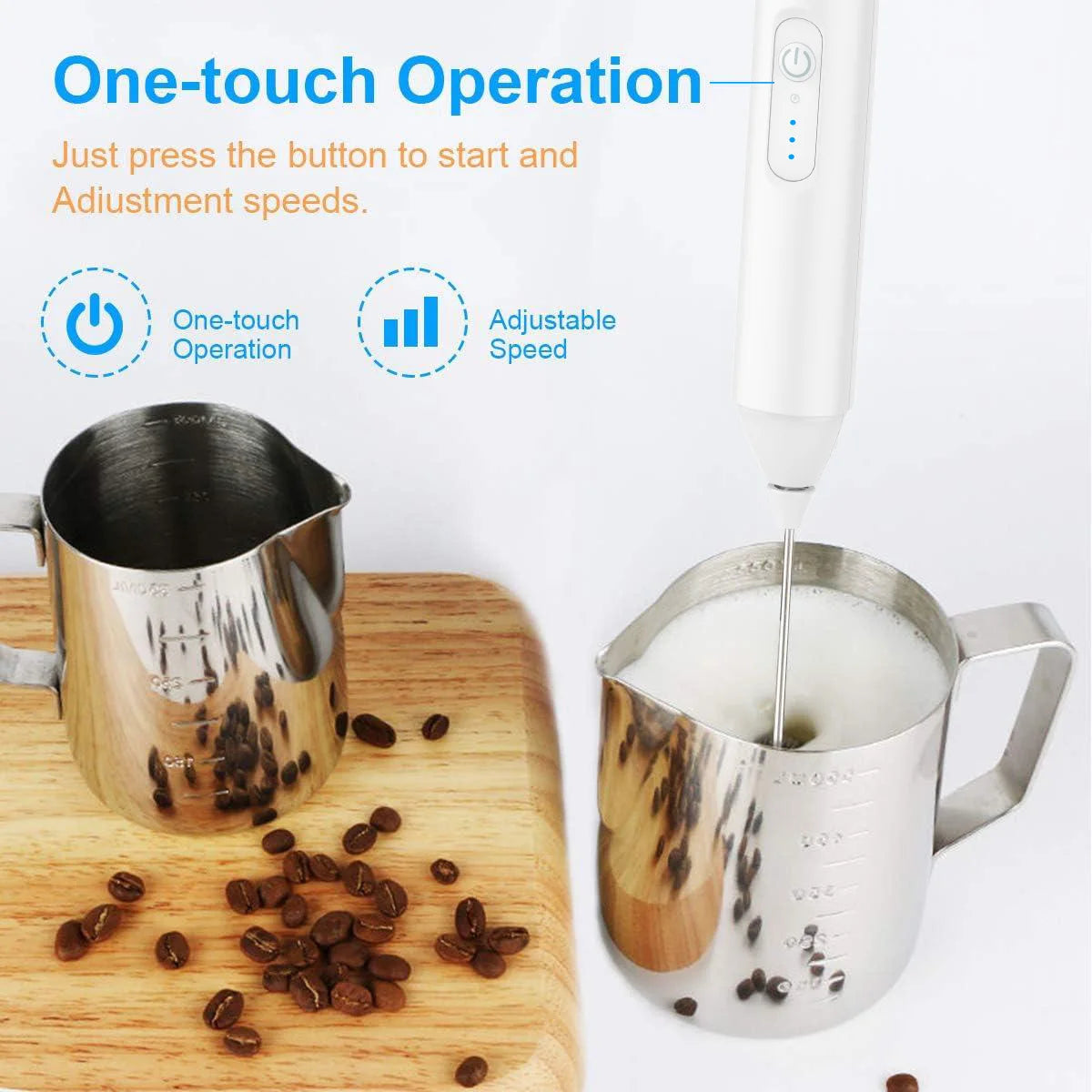 MINI Milk Frother USB Rechargeable 3 Speeds Foam Maker Coffee Whisk Mixer