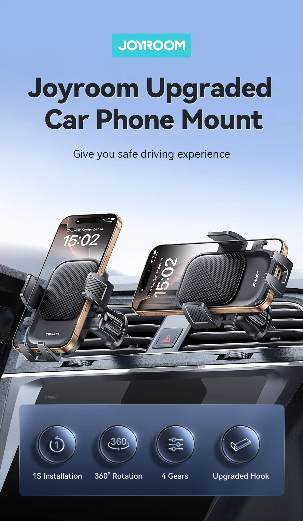 Car Phone Holder 360° Rotation Car Air Vent Phone Holder Universal Hands-Free Cell Phone Mount For 4.7-6.9'' Phones