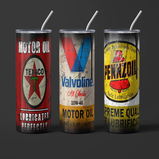 20oz Tumblers: Texaco, Valvoline & Pennzoil Motor Oil Designs