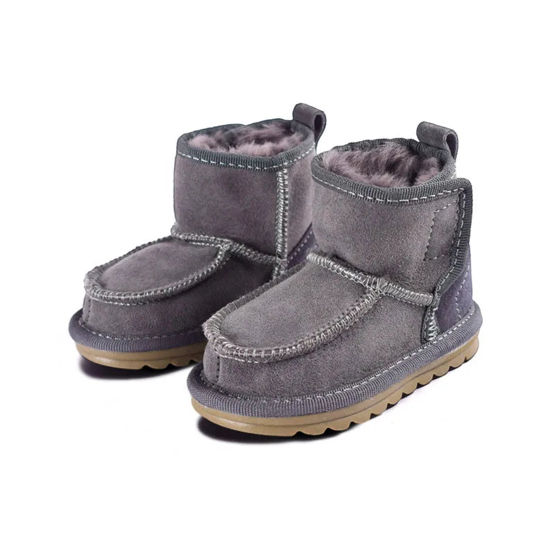New Winter Children Snow Boots Genuine Leather 100% Wool Fur Toddler Boys Boots Soft Sole Warm Baby Girls Boots