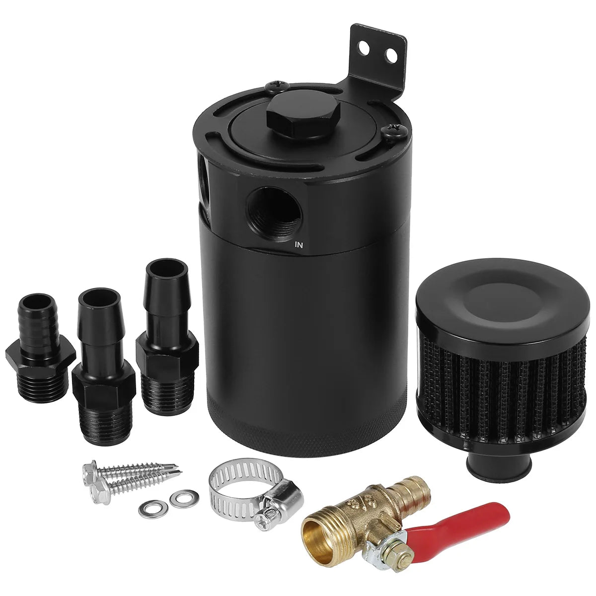 Oil Separator Catch Can Tank Kit with 2 Ports 150ml Aluminum Oil Reservoir Tank Drain Valve Filter 3/8inch NPT Fuel Line