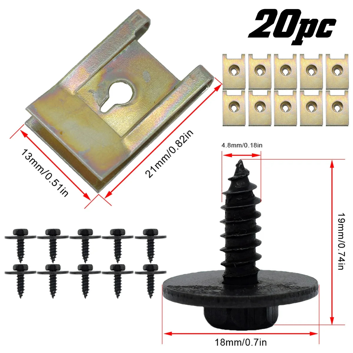 20pc Chassis Engine Guard Metal Nut/Screw Washers U-shape Clip Car Fender Bumper Screws For BMW Hex Speed Fastener ﻿