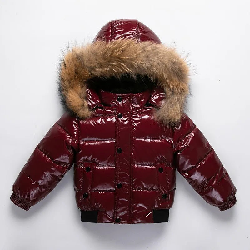 2025 Winter Down Jacket For Girl Real Fur Waterproof Shiny Thicken Warm Boy Winter Outerwear Coat 2-8 Years Kids Parka Outfit