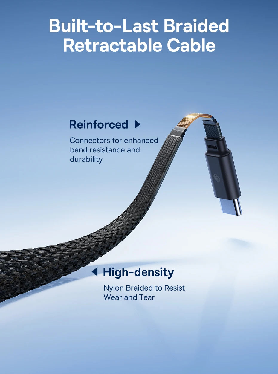 Baseus GaN Charger Universal Travel Adapter Built in 70W Retractable Cable 2AC 2 USB-A Type-C Fast Charging EU/UK/USA/AUS