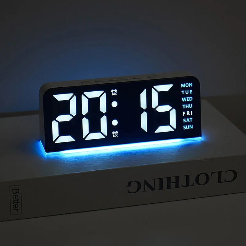 USB Powered Digital Alarm Clock with Mood Light Dual Alarm Snooze Table Clock
