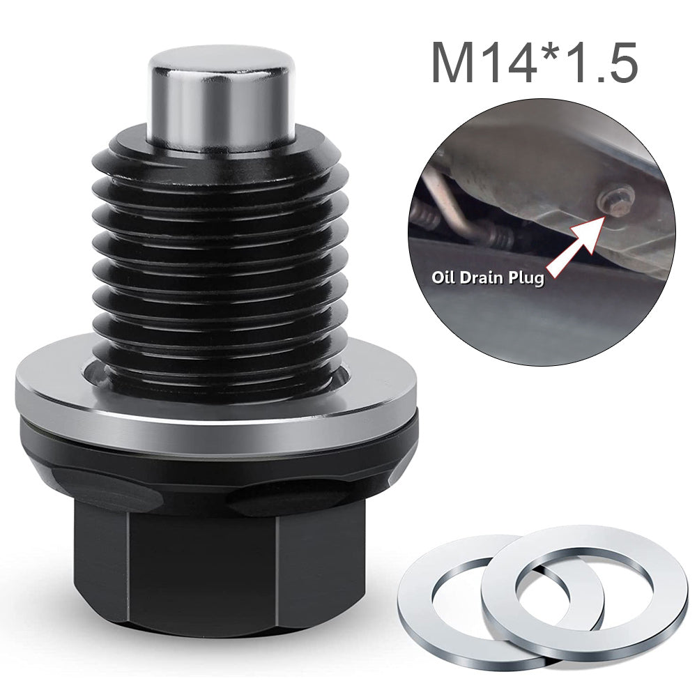 M14 x 1.5 Aluminum Magnetic Oil Drain Plug Fit for Honda / Ford / Hyundai with Crush Washer Gasket, Universal Magnetic Oil Drain