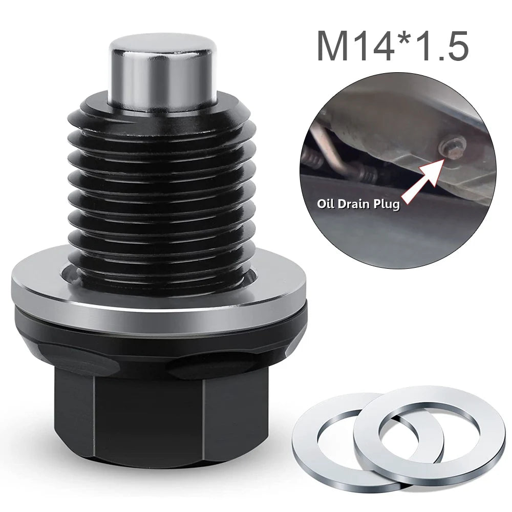 M14 x 1.5 Aluminum Magnetic Oil Drain Plug Fit for Honda / Ford / Hyundai with Crush Washer Gasket, Universal Magnetic Oil Drain