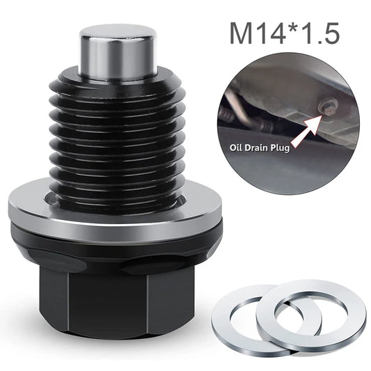 M14 x 1.5 Aluminum Magnetic Oil Drain Plug Fit for Honda / Ford / Hyundai with Crush Washer Gasket, Universal Magnetic Oil Drain