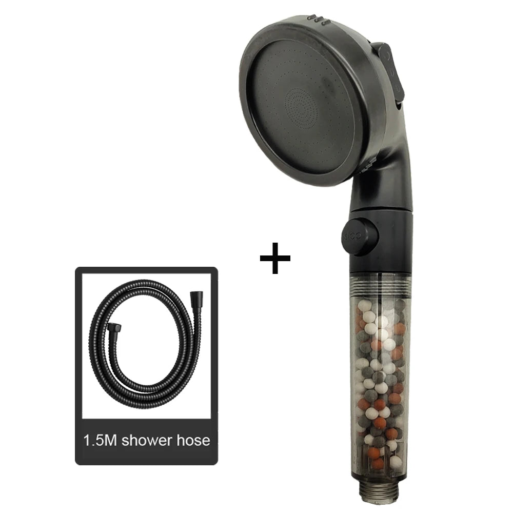 Shower Head High Pressure Water Saving with On/Off Switch Stop Button Ionic Mineral Anion 3 Modes
