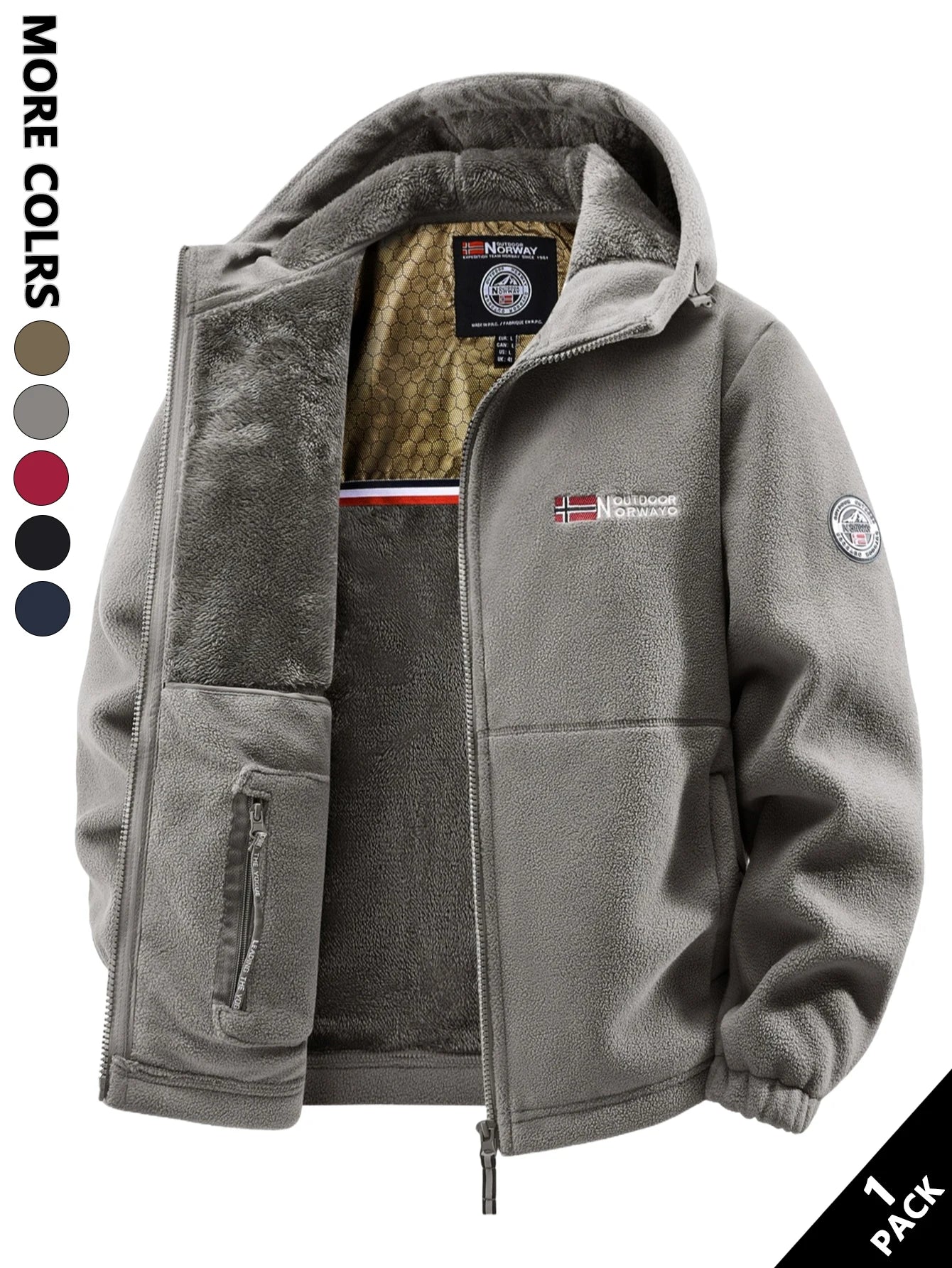 Men's Winter Fleece Hooded Jacket, Windproof and Warm, Suitable for Home Leisure, Sports, Running, Daily Commuting, Streetwear, and Vacation Wear.