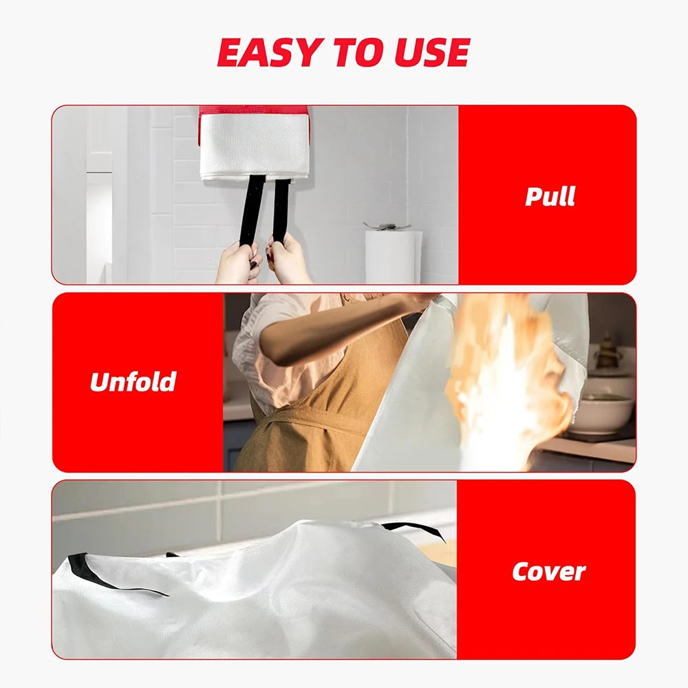 4 Size Emergency Fire Blanket for Home & Kitchen Fire Suppression Fiberglass
