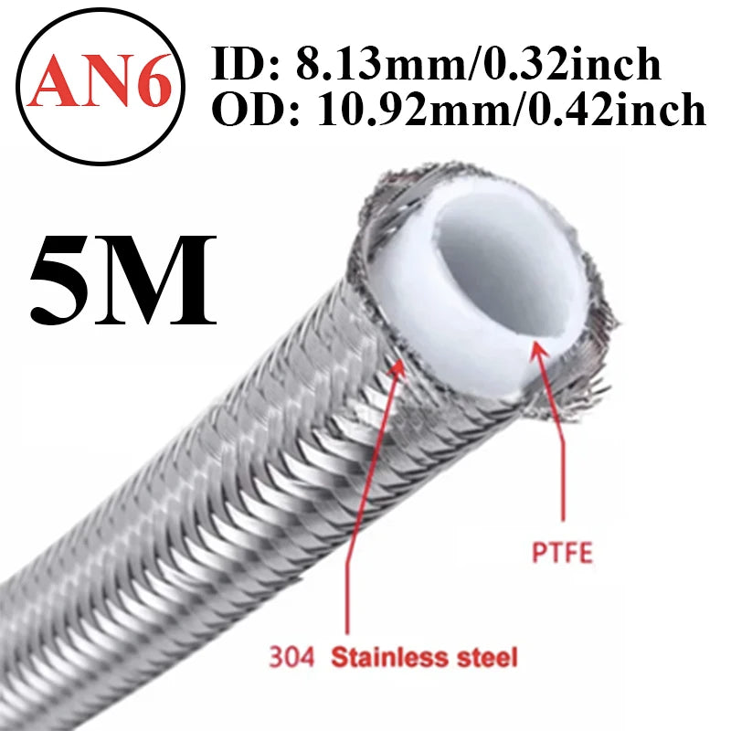 5 Meters AN3 AN4 AN6 AN8 AN10 AN12 Universal Racing Hose 304 Stainless Steel Braided PTFE Brake Hose Fuel Oil Line Cooler Pipe