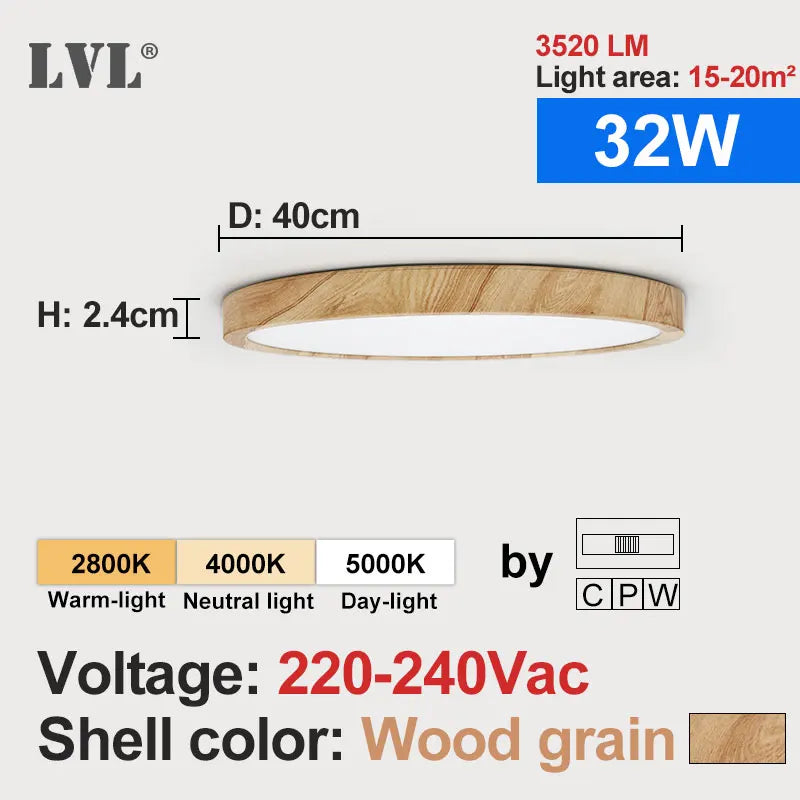 Modern LED Ceiling Light Wood Grain Golden One Light with 3 Colours