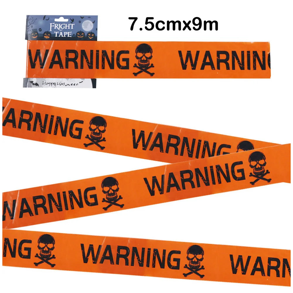 Halloween Warning Tape Wall Door Window Blood Handprint Footprint Stickers Halloween Theme Party Horror Scene Decor Supplies