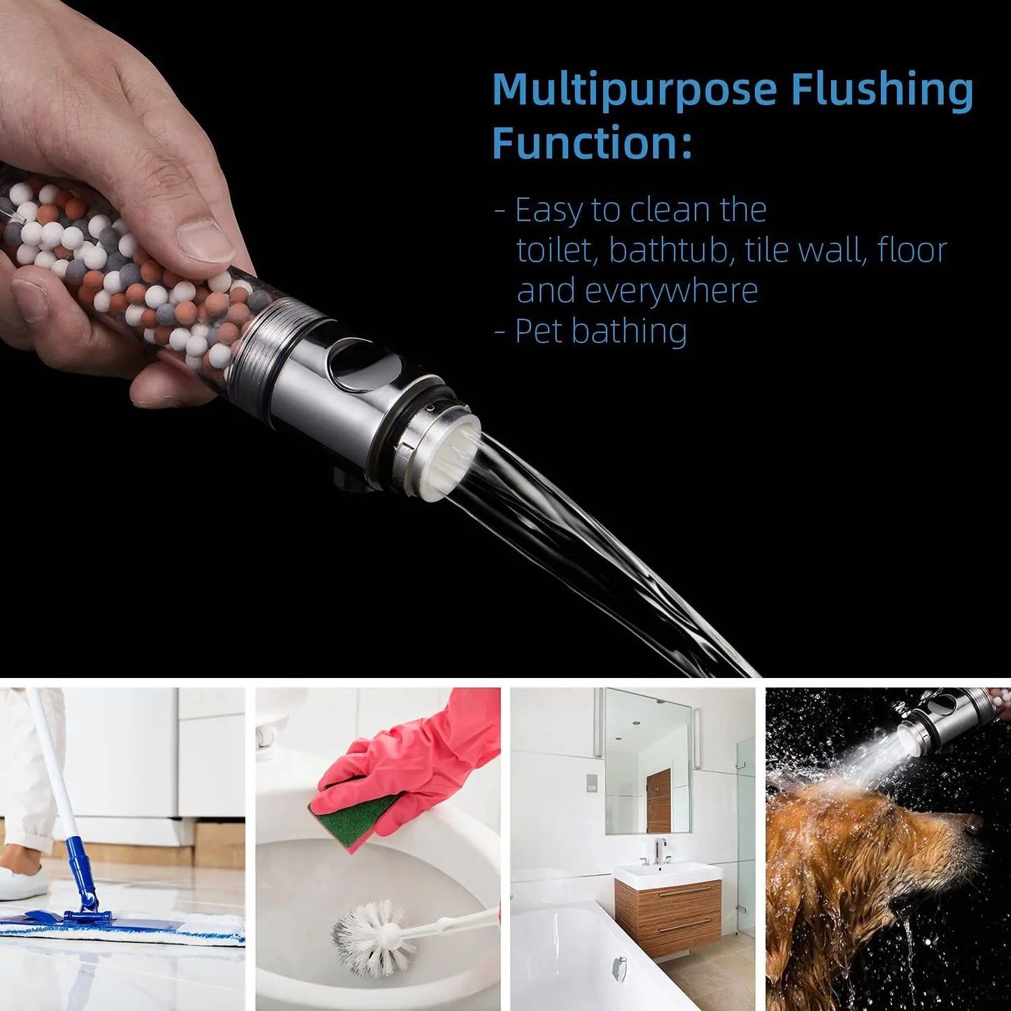 Shower Head High Pressure Water Saving with On/Off Switch Stop Button Ionic Mineral Anion 3 Modes