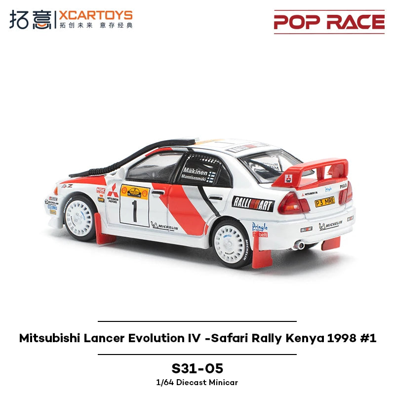 POP RACE 1/64 Mitsubishi Lancer Evolution IV Safari Rally Kenya 1998 #1 Alloy Premium Diecast Vehicle Model Toys Collectible