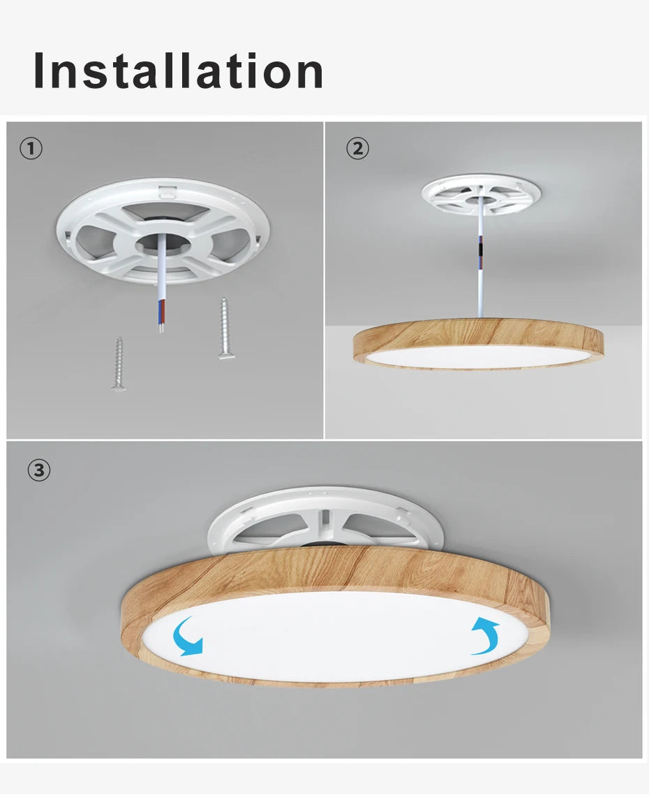 Modern LED Ceiling Light Wood Grain Golden One Light with 3 Colours